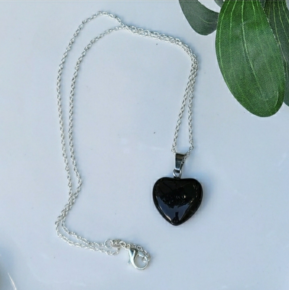 Onyx Heart Pendant Silver 18" Chain 🖤 NEW - Picture 5 of 9